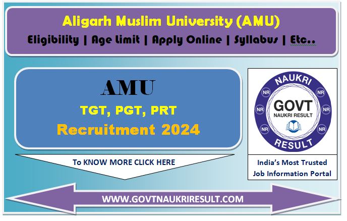  AMU TGT, PGT, PRT Teacher Online Form 2024 