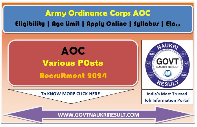  Army Ordnance Corps AOC Various Post Online Form 2024 