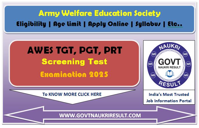  Army School AWES TGT, PGT, PRT Online Form 2025 