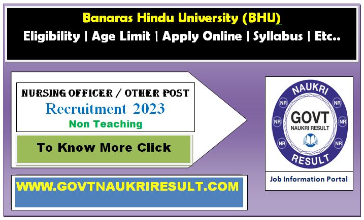  BHU Nursing Officer, Other Post Online Form 2024  