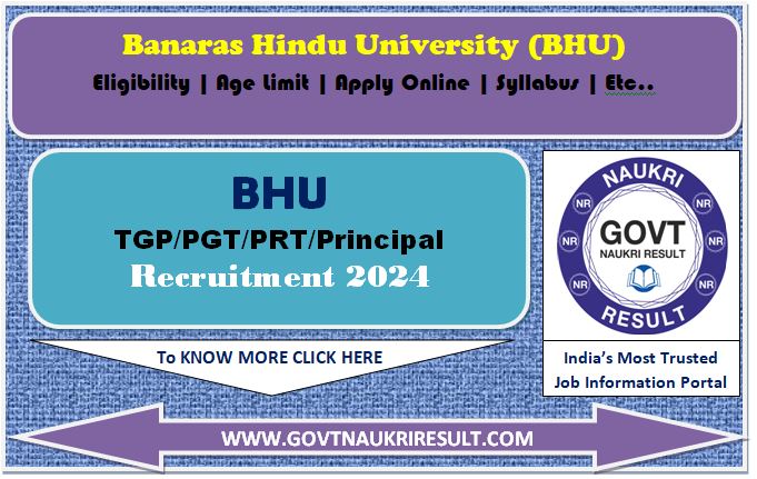  BHU School Teacher TGT, PGT, PRT, Principal Online Form 2024  