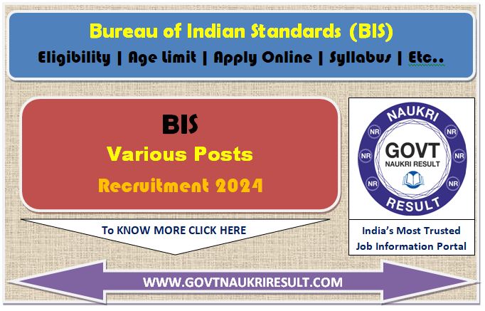  BIS Various Post Online Form 2024  