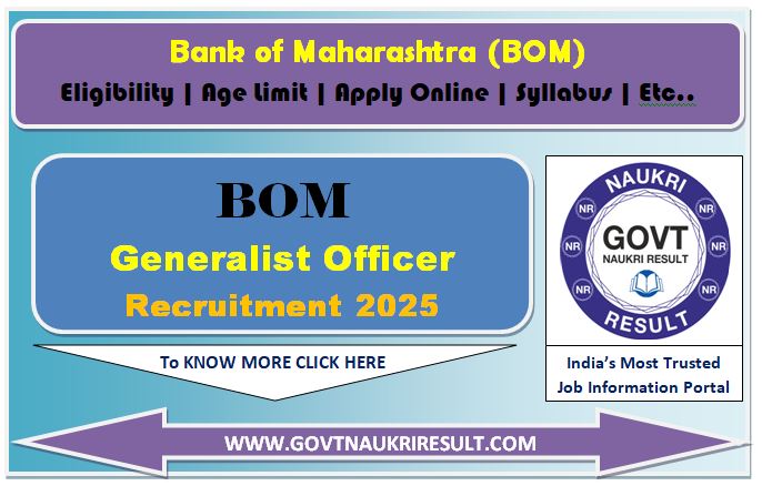  Bank of Maharashtra BOM Generalist Officer Online Form 2025 