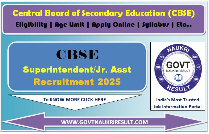  CBSE Superintendent & Junior Assistant Online Form 2025 