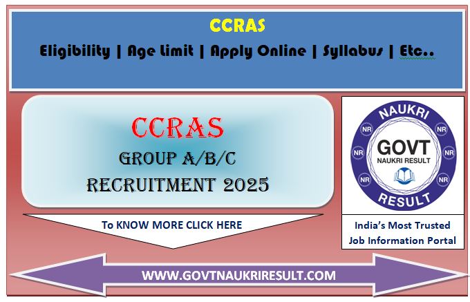  CCRAS Group A B C Online Form 2025 for 389 Post 