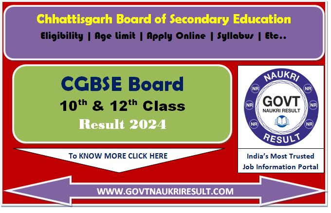  Chhattisgarh Board CGBSE Class 10th, 12th Result 2024  