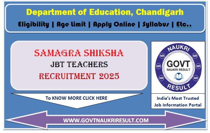  Chandigarh JBT Teacher Online Form 2025 for 218 Post 