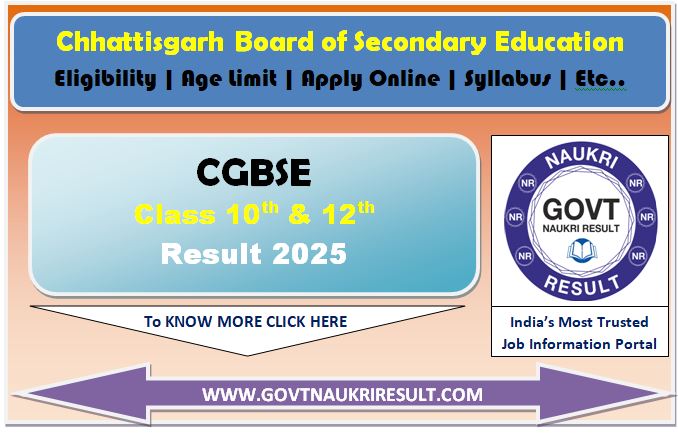  Chhattisgarh Board CGBSE Class 10th, 12th Result 2025 