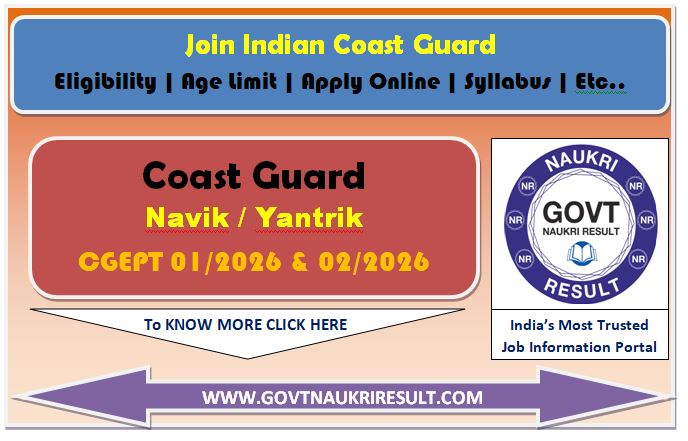  Coast Guard Navik / Yantrik CGEPT 01/2026, 02/2026 Online Form 