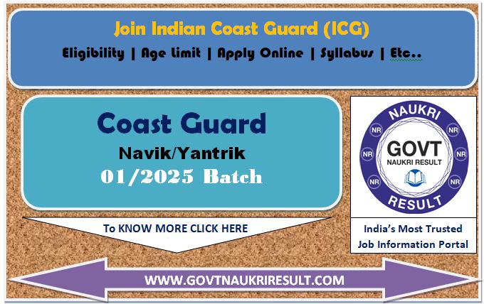  Coast Guard Navik / Yantrik CGEPT 01/2025 Online Form 2024  