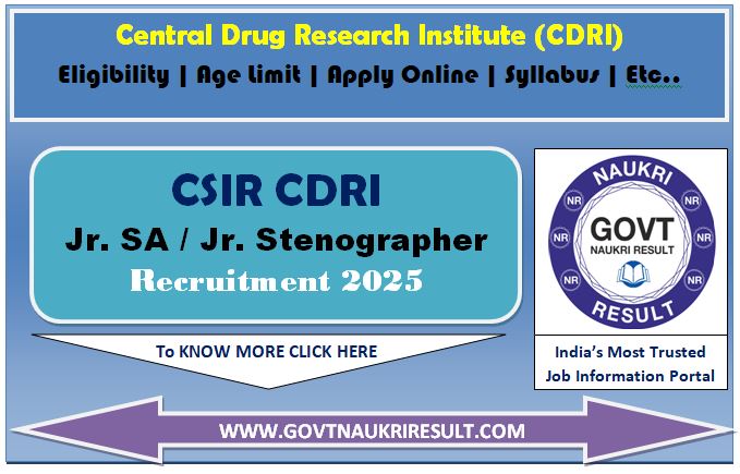  CSIR CDRI Junior Secretariat Assistant, Steno Online Form 2025 