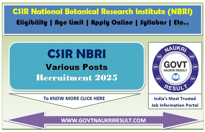  CSIR NBRI Lucknow Various Post Online Form 2025 