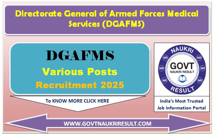  DGAFMS Various Post Online Form 2025 