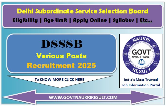  DSSSB Various Post Online Form 2025 for 2119 Post Advt No 01/2025 