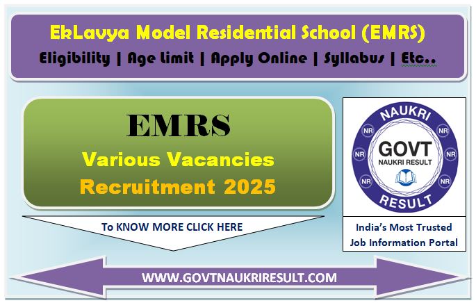  EkLavya Model EMRS TGT PGT and Other Post Online Form 2025 for 7267 Post 