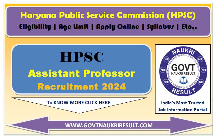  HPSC Haryana Assistant Professor Online Form 2024  