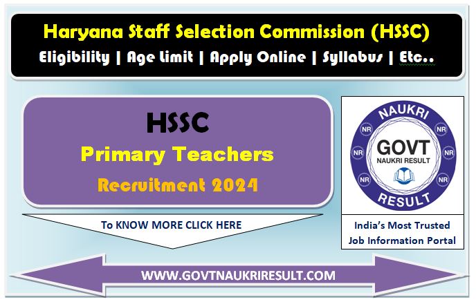  Haryana HSSC Primary Teacher PRT Online Form 2024  