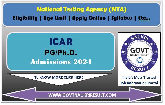  NTA ICAR AIEEA PG / Phd Entrance Exam Admit Card 2024  