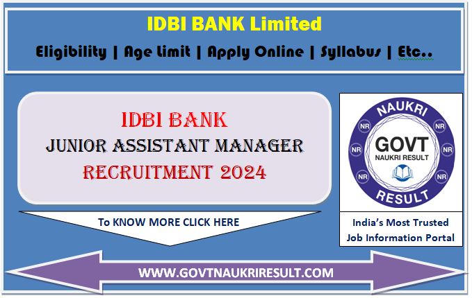  IDBI Bank Junior Assistant Manager Online Form 2024  