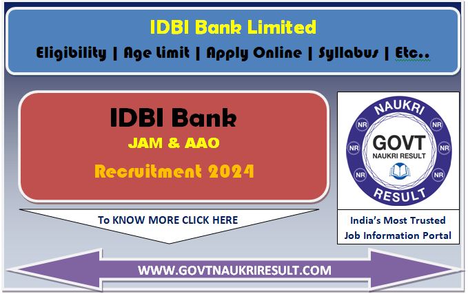  IDBI Bank Junior Assistant Manager JAM and AAO Online Form 2024 