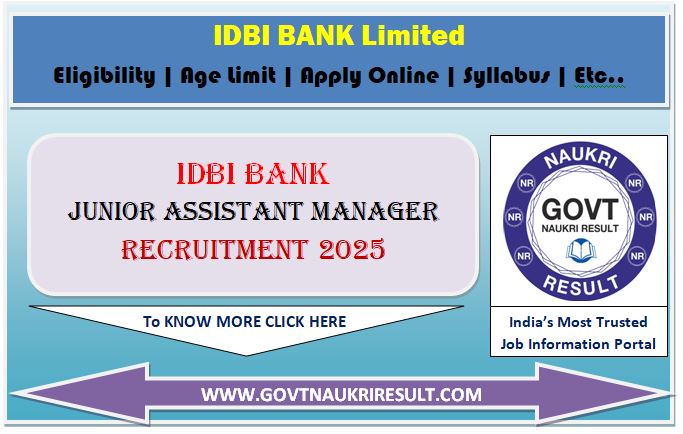  IDBI Bank Junior Assistant Manager Online Form 2025 