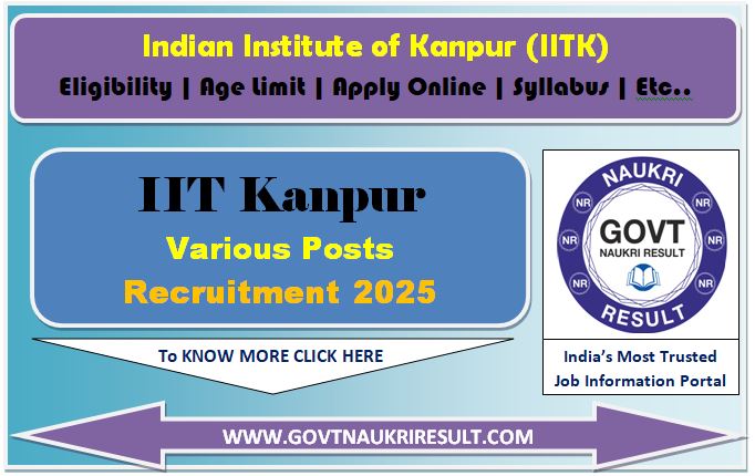  IIT Kanpur Various Post Online Form 2025 