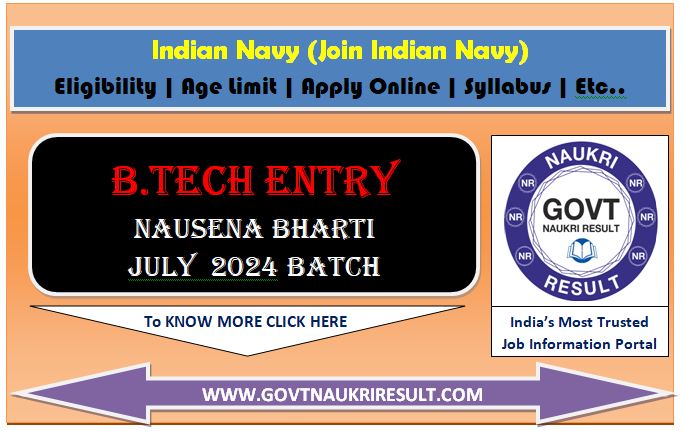  Navy B.Tech Entry July 2024 Online Form 