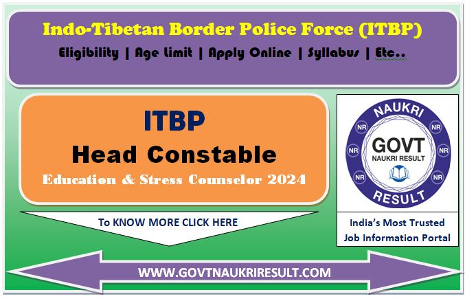  ITBP HC Education and Stress Counselor Online Form 2024  