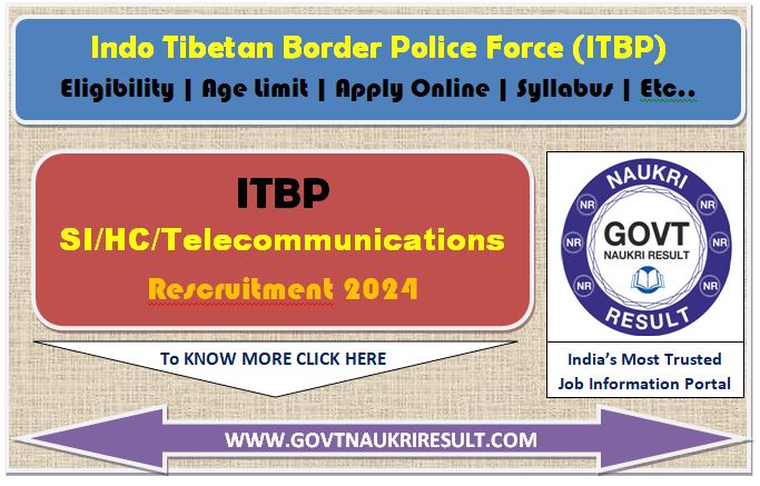  ITBP SI, HC, Constable Telecommunication Online Form 