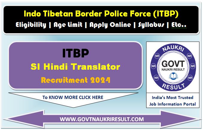  ITBP SI Hindi Translator Online Form 2024 