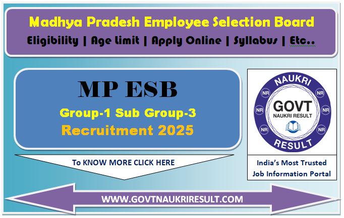  MPESB Group 1 Sub Group 3 Online Form 2025 