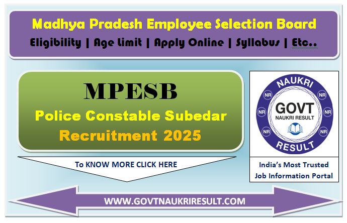  MPESB MP Police Subebdar, Sub Inspector SI Online Form 2025 