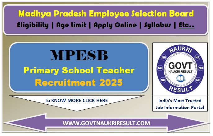  MPESB Primary School Teacher PSTST Online Form 2025 for 10150 Post 