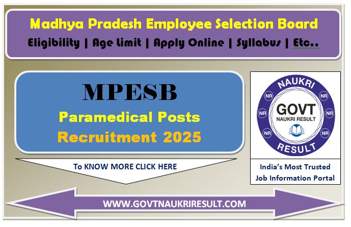  MPESB Various Paramedical Post Online Form 2025 