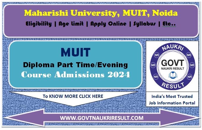  MUIT Noida Diploma Part Time, Evening Online Form 2024  