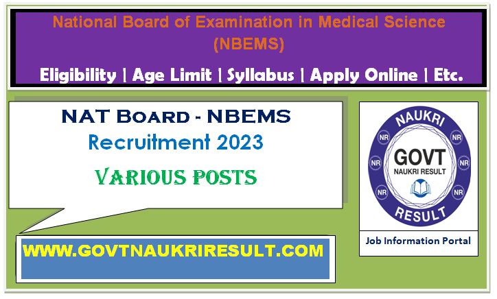  NAT Board NBEMS Various Post Online Form 2023  