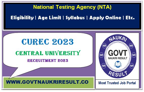  NTA Central University Recruitment CUREC Admit Card 2024 
