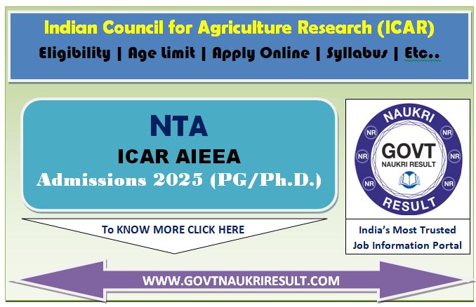  NTA ICAR AIEEA PG and PHd Admissions Online Form 2025 