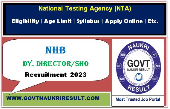 NTA National Horticulture Board Dy Director, SHO Online Form 2023  