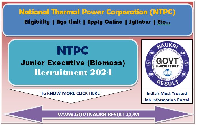  NTPC Junior Executive Biomass Online Form 2024  