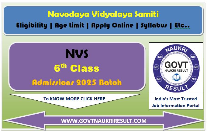  NVS Class 6th Admissions 2025 Online Form  