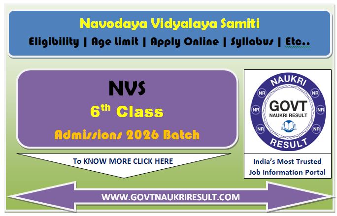 NVS Class 6th Admissions Online Form 2026 