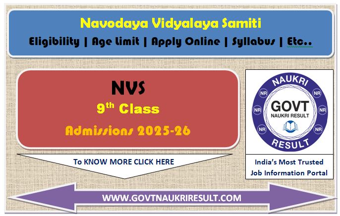  NVS Class 9th Admissions Online Form 2025  