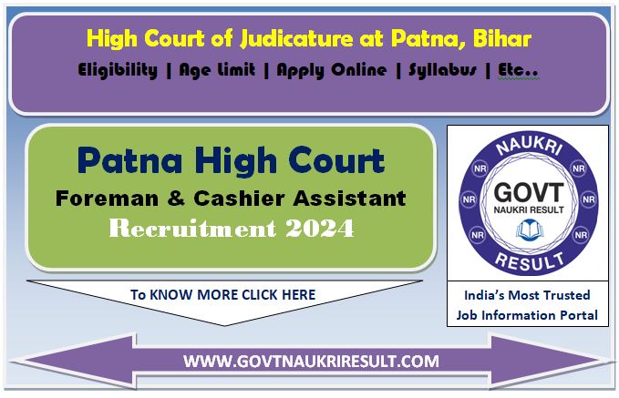  Patna HC Foreman / Assistant Cashier Online Form 2024 
