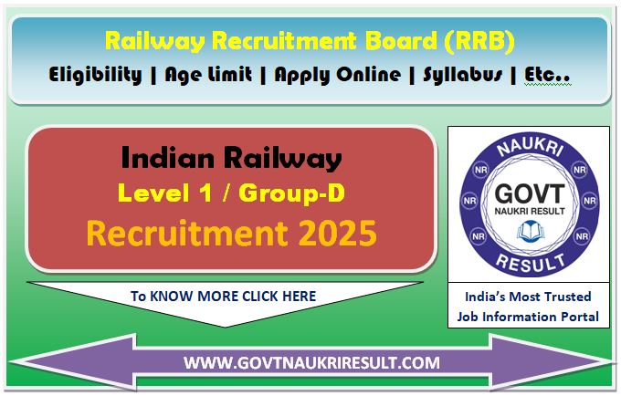  Railway RRB Level 1 Group D Online Form 2025 