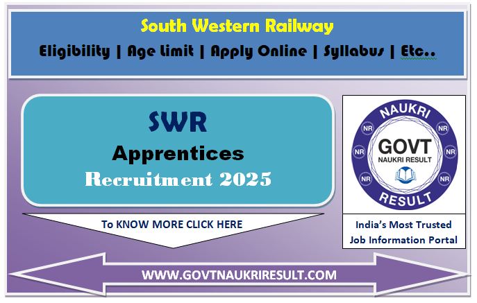  Railway SWR Apprentices Online Form 2025 for 904 Post 
