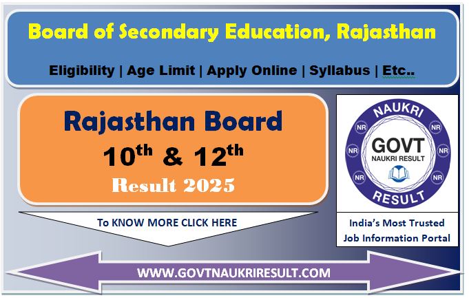  Rajasthan Board RBSE Class 10th Result 2025 