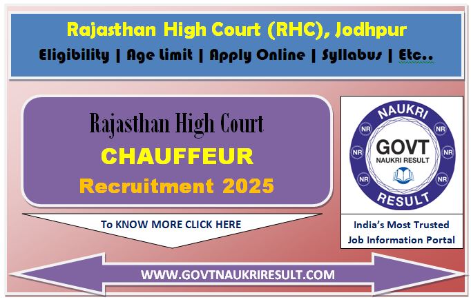  Rajasthan High Court Chauffeur and Driver Online Form 2025 