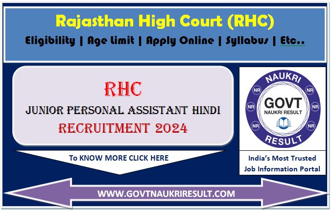  Rajasthan High Court JPA Hindi Online Form 2024  