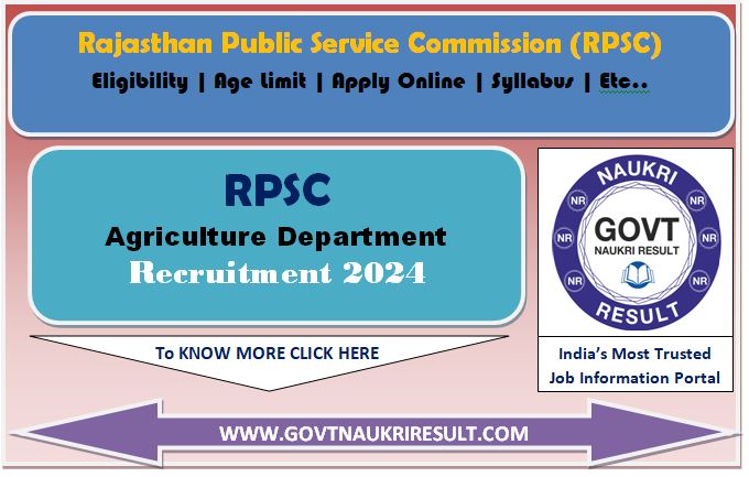  RPSC Agriculture Various Post Online Form 2024 